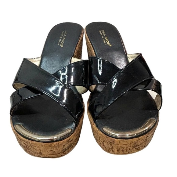 Mila Paoli black patent leather cork wedge sandals Made in Italy casual size 8 - Picture 3 of 11